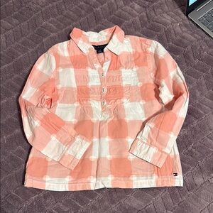 Tommy Hilfiger Kids Coral and White Plaid Shirt